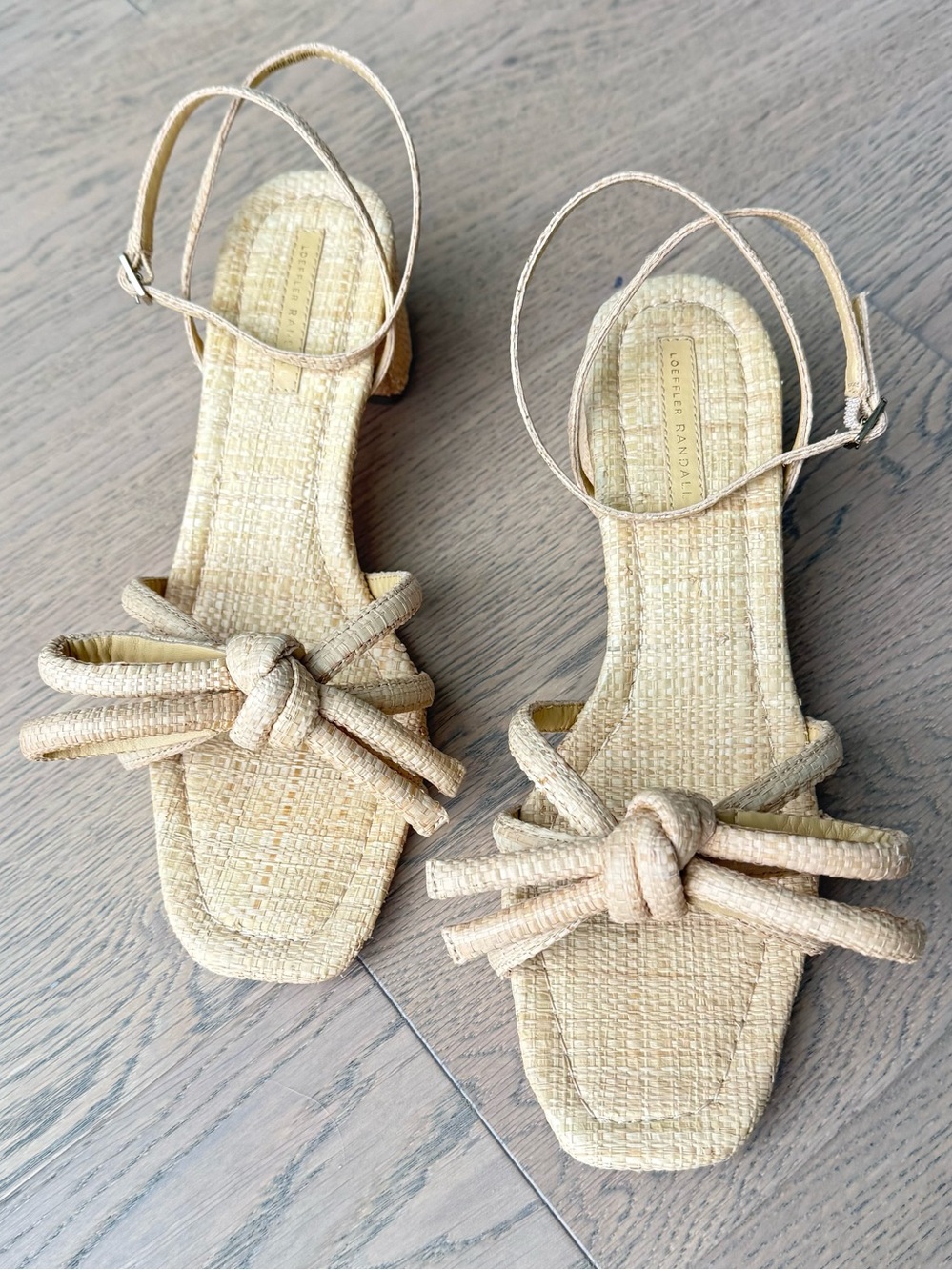 805 Loeffler Randall Natural Straw Mikel Mid Heel Bow Sandal 9.5 - Picture 7 of 11